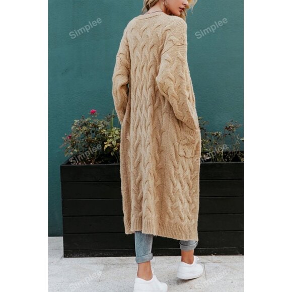 Simplee Apparel Women’s Long Sleeve Chunky Knit Cozy Sweater Tan Medium - Picture 2 of 14